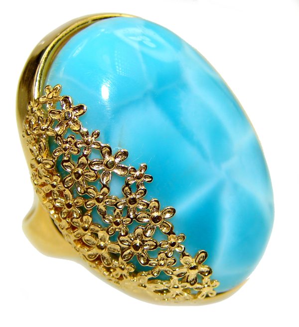 27.4 carat Larimar 18K Gold over .925 Sterling Silver handcrafted Ring s. 7