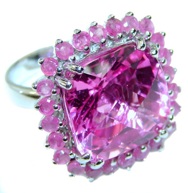 27.5 carat Really Hot Pink Topaz .925 Silver handcrafted Huge Cocktail Ring s. 6