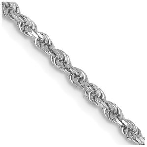 2mm 10k White Gold Solid Diamond Cut Rope Chain Bracelet, 7 Inch