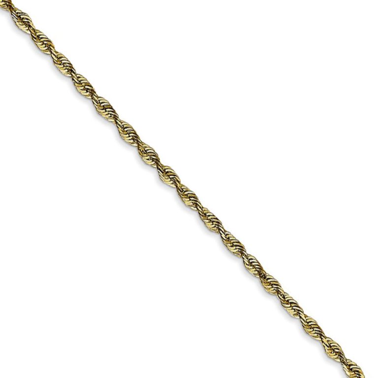 2mm 10k Yellow Gold Diamond Cut Hollow Rope Chain Necklace, 20 Inch