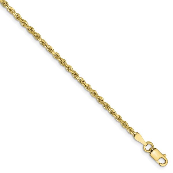 2mm, 10k Yellow Gold Diamond Cut Solid Rope Chain Bracelet, 7 Inch