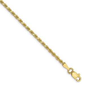 2mm 10k Yellow Gold Diamond Cut Solid Rope Chain Bracelet - 7 Inch