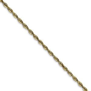 2mm, 10k Yellow Gold Lightweight D/C Rope Chain Necklace, 20 Inch