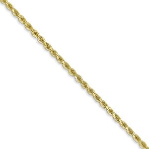 2mm 10k Yellow Gold Solid Diamond Cut Rope Chain Necklace, 16 Inch