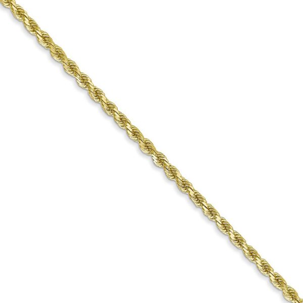 2mm 10k Yellow Gold Solid Diamond Cut Rope Chain Necklace, 16 Inch