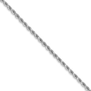 2mm, 14k White Gold, Diamond Cut Solid Rope Chain Necklace, 20 Inch