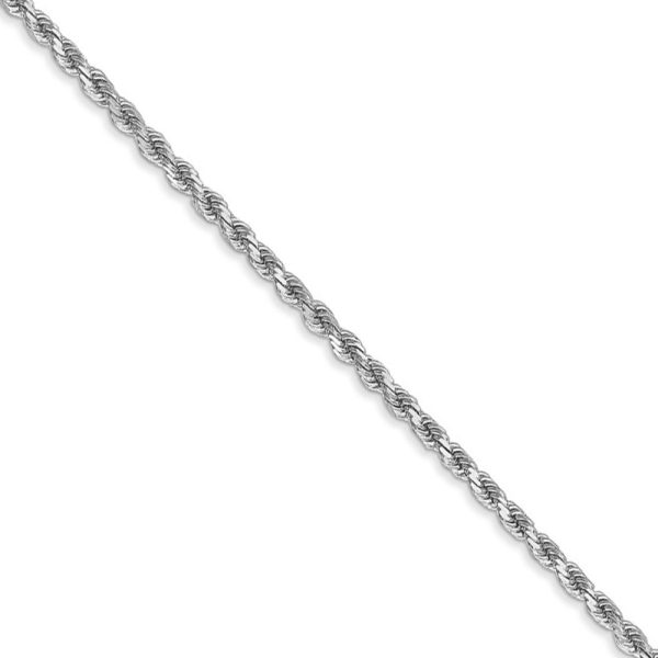 2mm, 14k White Gold, Diamond Cut Solid Rope Chain Necklace, 20 Inch