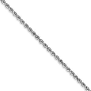 2mm, 14k White Gold, Handmade Solid Rope Chain Necklace, 16 Inch