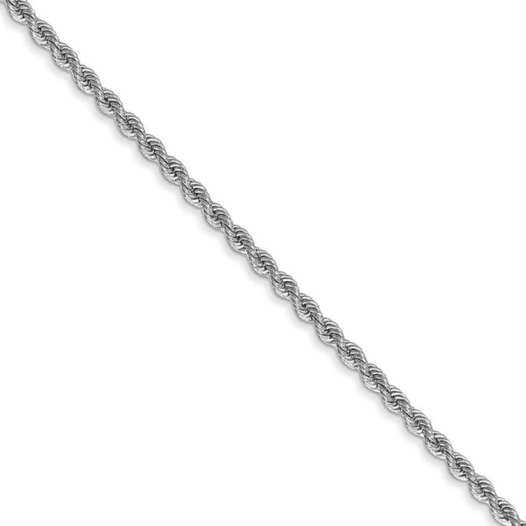 2mm, 14k White Gold, Handmade Solid Rope Chain Necklace, 20 Inch