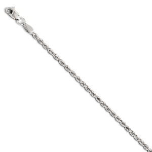 2mm 14k White Gold Solid Diamond Cut Rope Chain Bracelet, 7 Inch