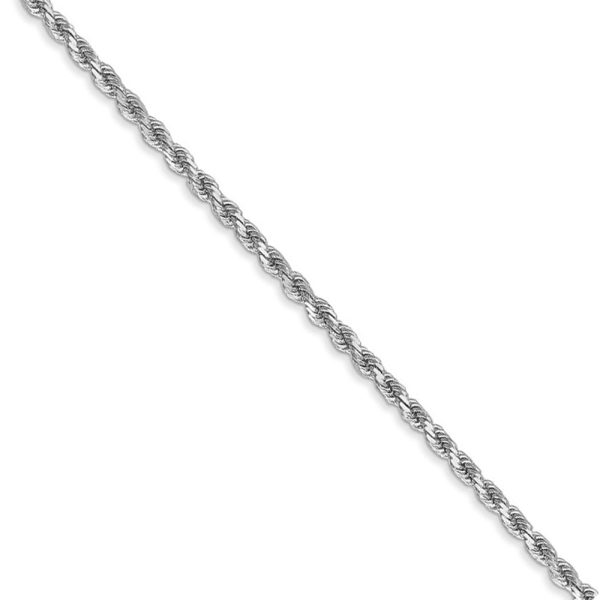 2mm 14k White Gold Solid Diamond Cut Rope Chain Necklace, 16 Inch