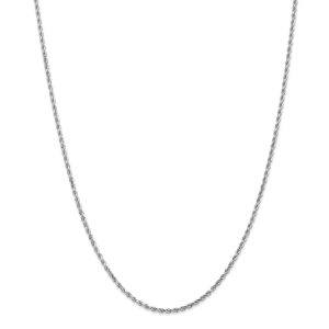 2mm 14k White Gold Solid Diamond Cut Rope Chain Necklace, 18 Inch