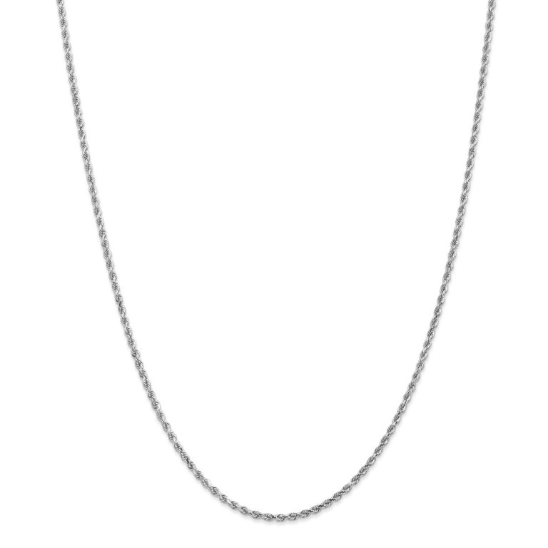 2mm 14k White Gold Solid Diamond Cut Rope Chain Necklace, 18 Inch