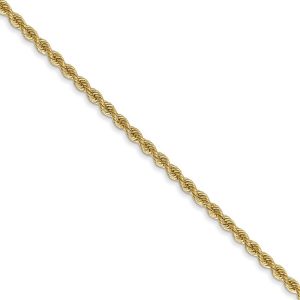 2mm 14k Yellow Gold Classic Solid Rope Chain Necklace, 22 Inch