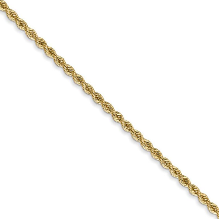 2mm 14k Yellow Gold Classic Solid Rope Chain Necklace, 22 Inch