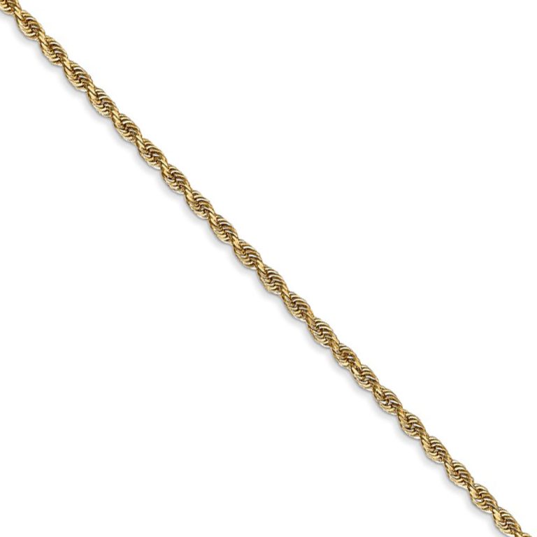 2mm, 14k Yellow Gold, D/C Quadruple Rope Chain Necklace, 16 Inch