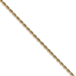 2mm, 14k Yellow Gold, D/C Quadruple Rope Chain Necklace, 22 Inch