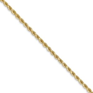 2mm, 14k Yellow Gold, Diamond Cut Rope Chain Necklace, 16 Inch