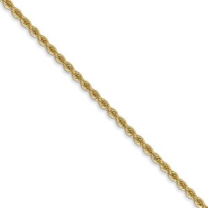 2mm, 14k Yellow Gold, Handmade Solid Rope Chain Necklace, 20 Inch