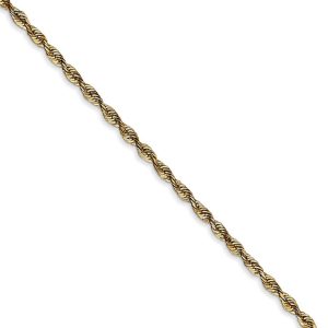 2mm, 14k Yellow Gold Light Diamond Cut Rope Chain Necklace, 16 Inch