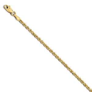 2mm 14k Yellow Gold Solid Diamond Cut Rope Chain Bracelet, 7 Inch