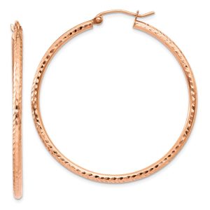 2mm x 40mm 14k Rose Gold Diamond-Cut Round Hoop Earrings