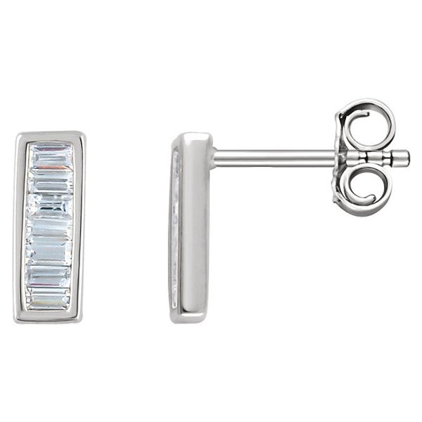 3 x 9mm 14k White Gold 1/3 CTW (H-I, I1) Diamond Baguette Bar Earrings