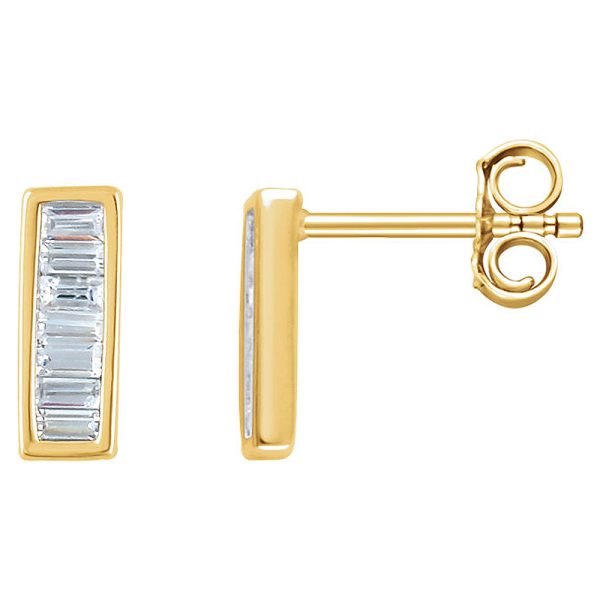 3 x 9mm 14k Yellow Gold 1/3 CTW (H-I,I1) Diamond Baguette Bar Earrings