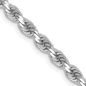 3.25mm 10k White Gold Solid Diamond Cut Rope Chain Bracelet, 7 Inch