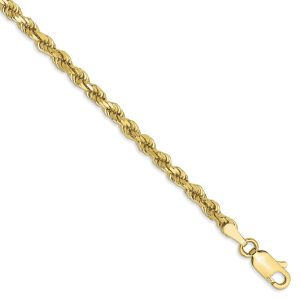 3.25mm, 10k Yellow Gold Diamond Cut Solid Rope Chain Bracelet, 7 Inch