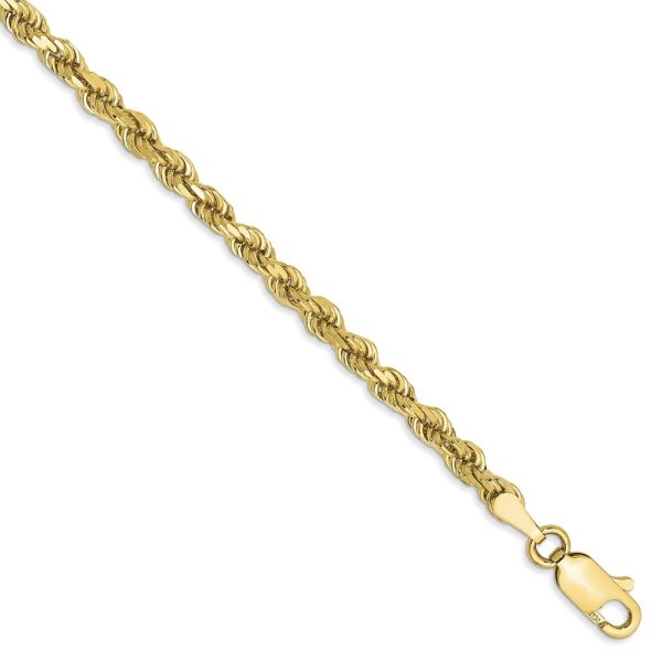 3.25mm, 10k Yellow Gold Diamond Cut Solid Rope Chain Bracelet, 8 Inch