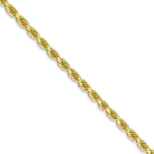 3.25mm, 10k Yellow Gold Diamond Cut Solid Rope Chain Necklace, 16 Inch