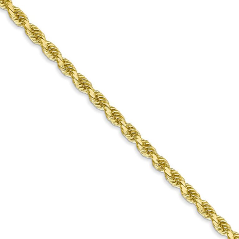 3.25mm, 10k Yellow Gold Diamond Cut Solid Rope Chain Necklace, 20 Inch