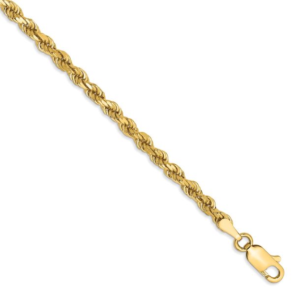 3.25mm, 14k Yellow Gold, Diamond Cut Solid Rope Chain Bracelet, 7 Inch