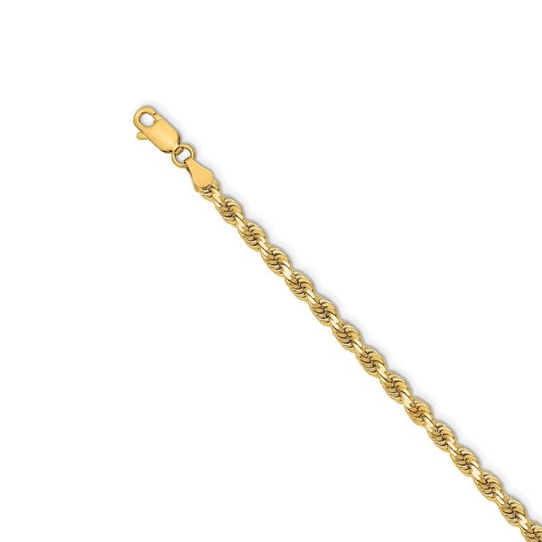 3.25mm 14k Yellow Gold, Solid Diamond Cut Rope Chain Bracelet, 7 Inch