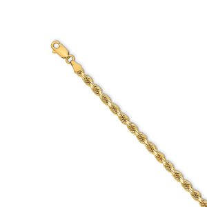 3.25mm 14k Yellow Gold, Solid Diamond Cut Rope Chain Necklace, 22 Inch