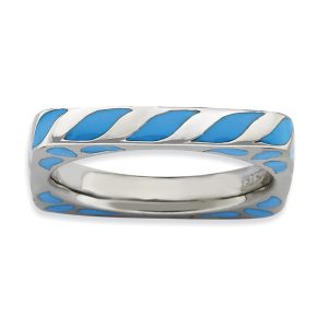 3.25mm Silver and Blue Enamel Stackable Square Band Size 7