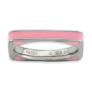 3.25mm Silver and Pink Enamel Stackable Square Band Size 5