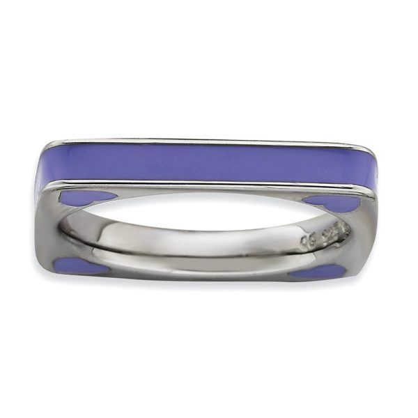 3.25mm Silver and Purple Enamel Stackable Square Band Size 8