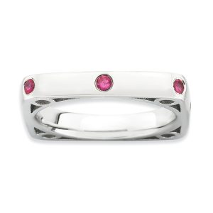 3.25mm Stackable Created Ruby Sterling Silver Square Band Size 5