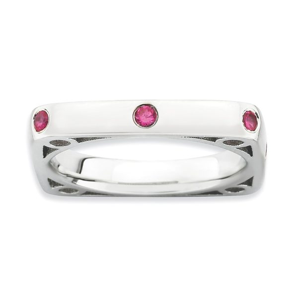 3.25mm Stackable Created Ruby Sterling Silver Square Band Size 5