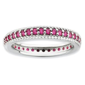 3.25mm Sterling Silver Stackable Created Ruby Eternity Ring Size 7