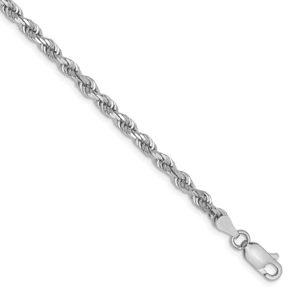 3.3mm, 14k White Gold D/C Quadruple Rope Chain Bracelet, 7 Inch