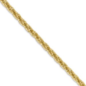 3.3mm 14k Yellow Gold Diamond Cut Hollow Rope Chain Necklace, 16 Inch