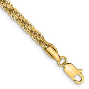 3.3mm 14k Yellow Gold Diamond Cut Rope Chain Bracelet, 7 Inch