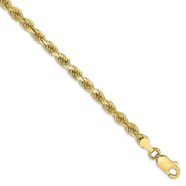 3.5mm, 10k Yellow Gold D/C Solid Rope Chain Anklet or Bracelet, 9 Inch