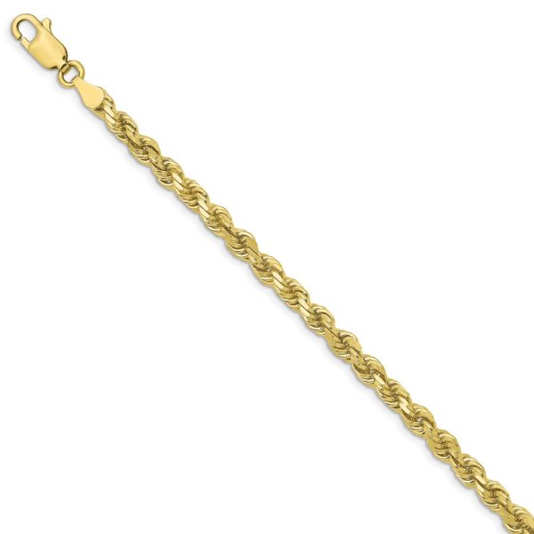 3.5mm 10k Yellow Gold Diamond Cut Solid Rope Chain Bracelet - 7 Inch