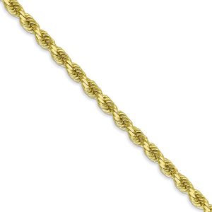 3.5mm 10k Yellow Gold Diamond Cut Solid Rope Chain Necklace, 18 Inch