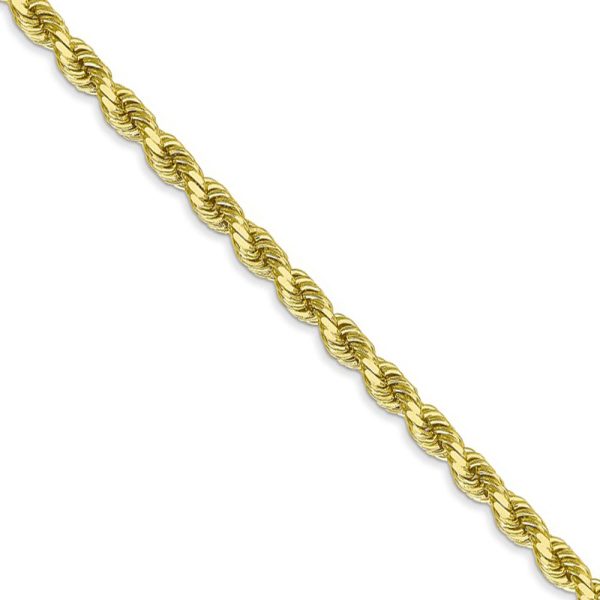 3.5mm, 10k Yellow Gold Diamond Cut Solid Rope Chain Necklace, 18 Inch