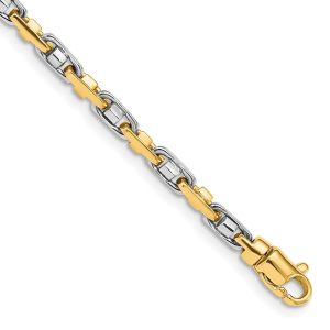 3.5mm 14K Two Tone Gold Fancy 3D Anchor Chain Bracelet, 7.25 Inch